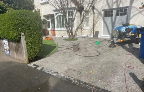 Driveway during jet washing