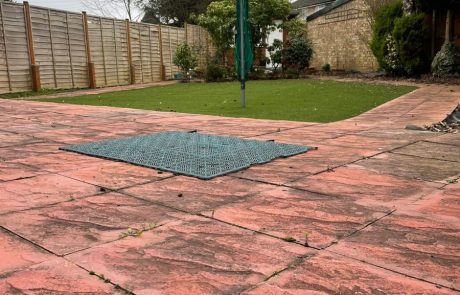 Dirty patio before jet washing