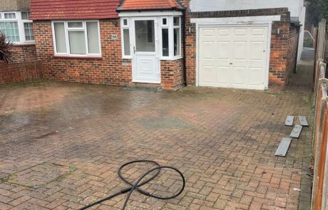 Block driveway before jet washing